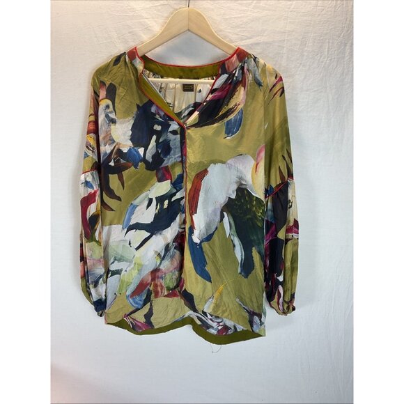 Anthropologie Vineet Bahl Sunbound Silk Blouse Size M summer beach - Picture 3 of 13